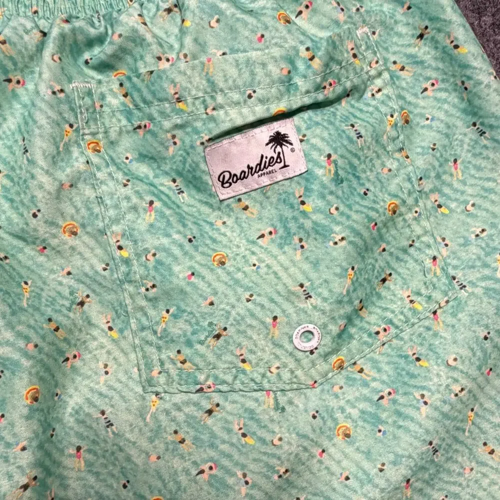 Boardies Apparel Men’s Swim Trunks Mint Green Micro Print Size Medium